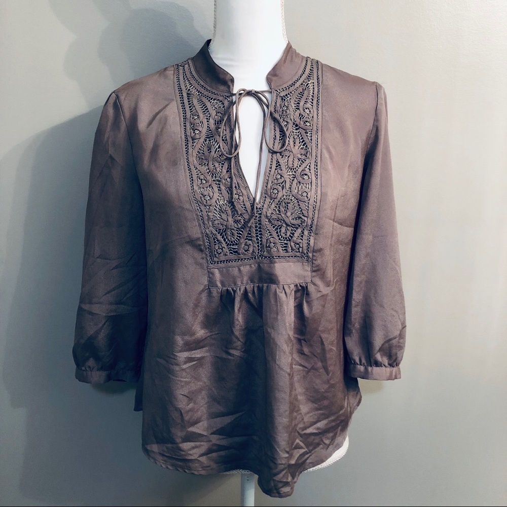 Banana Republic Brown Lace V-Neck Blouse
